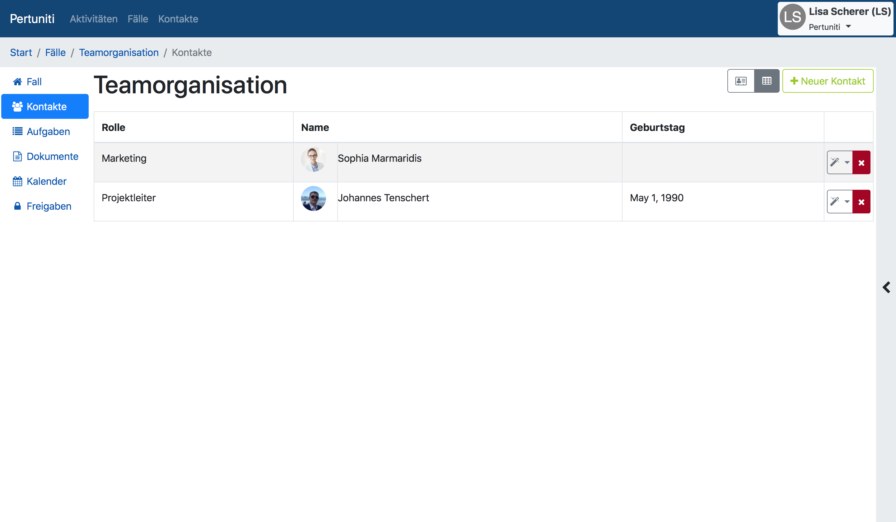 Verwaltung von relevanten Stakeholdern über Case-Kontakte