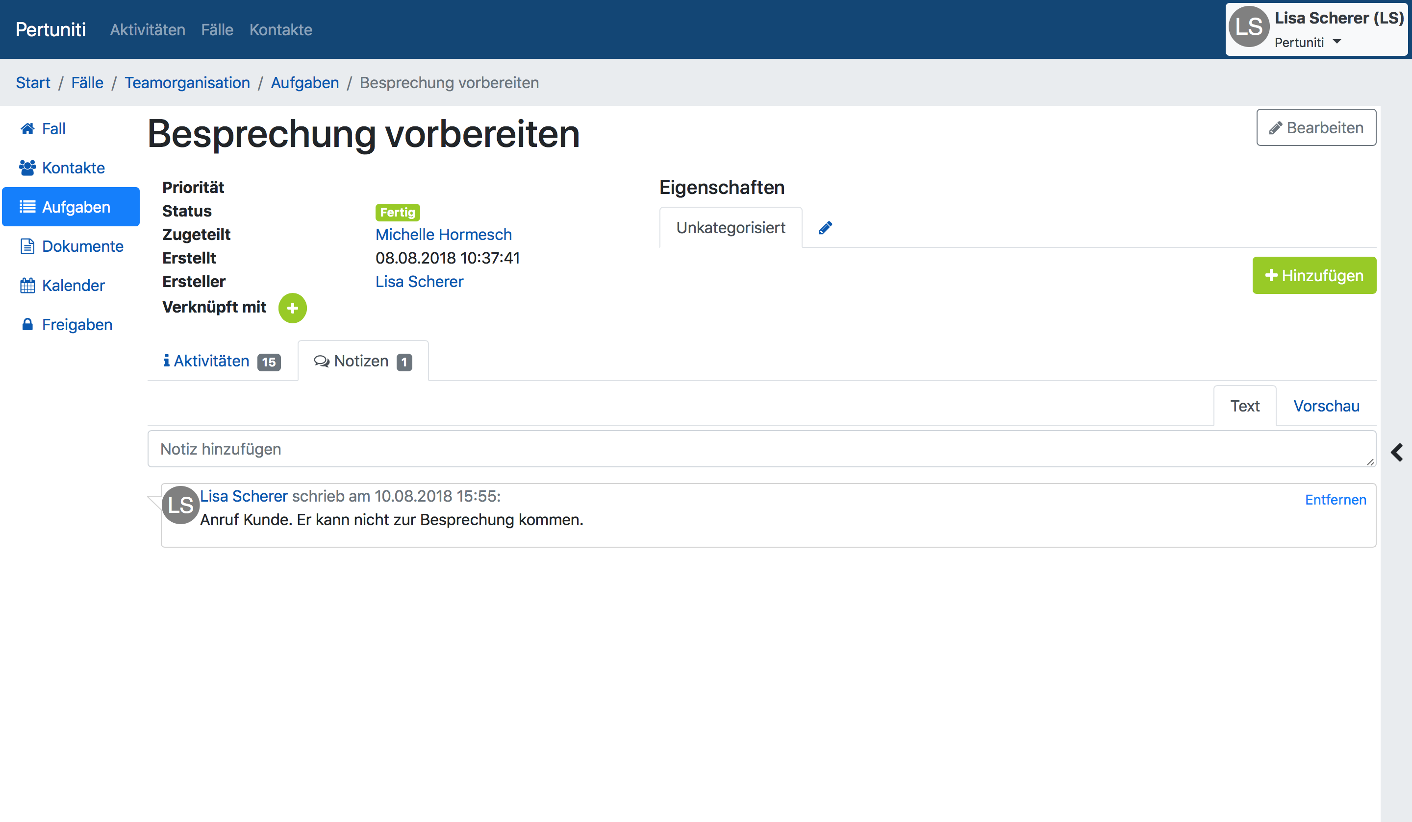 Zusatzinformationen für Aufgaben und anderen Elementen via Notizen