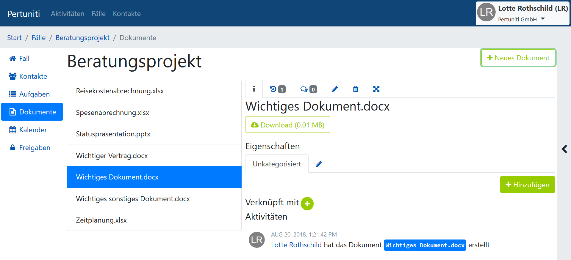 Verwalten Sie alle projektrelevanten Dokumente zentral an einem Ort, an dem auch Ihr Team darauf zugreifen kann.