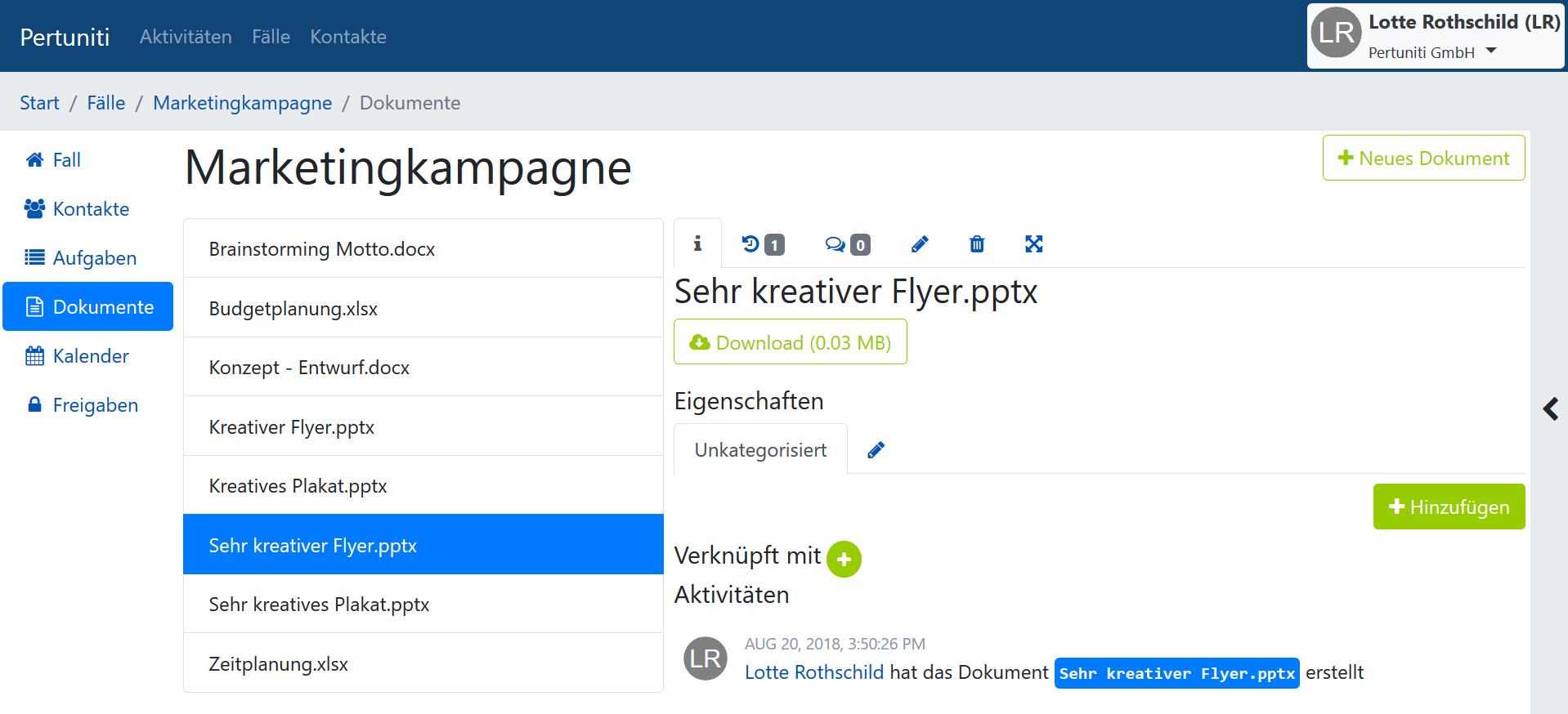 Sammeln Sie alle Dokumente für Ihre Marketingkampagne zentral an einem Ort, an dem auch Ihr Team darauf zugreifen kann.